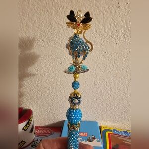 Handmade Elegant Blue and Gold Cat Pen